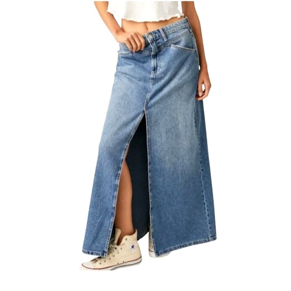 Free People We The Free Come As You Are Maxi Denim Skirt Womens Size 12